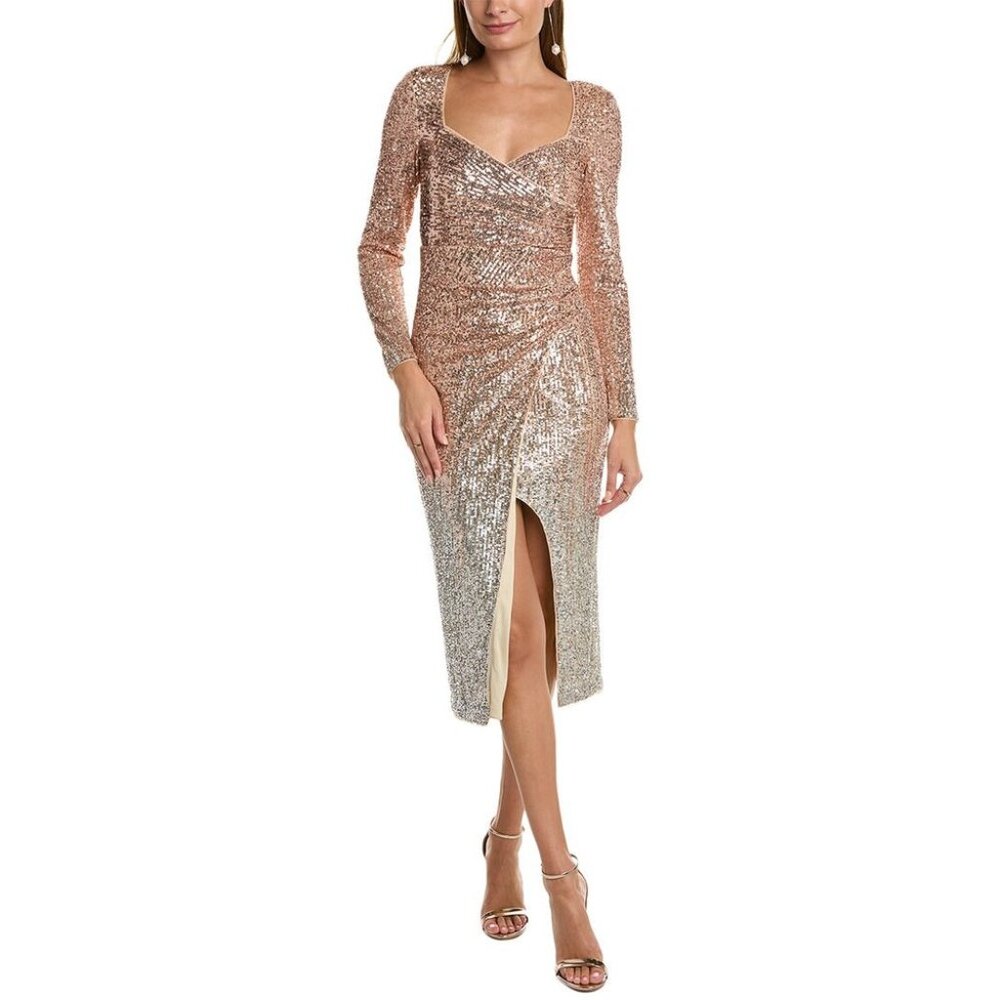 Badgley Mischka Womens Ombre Sequin Cocktail Dress Champagne Gold size 6